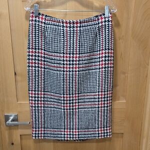 Vtg. Fitted Wool-Blend Plaid Jacquard Skirt Sz 10